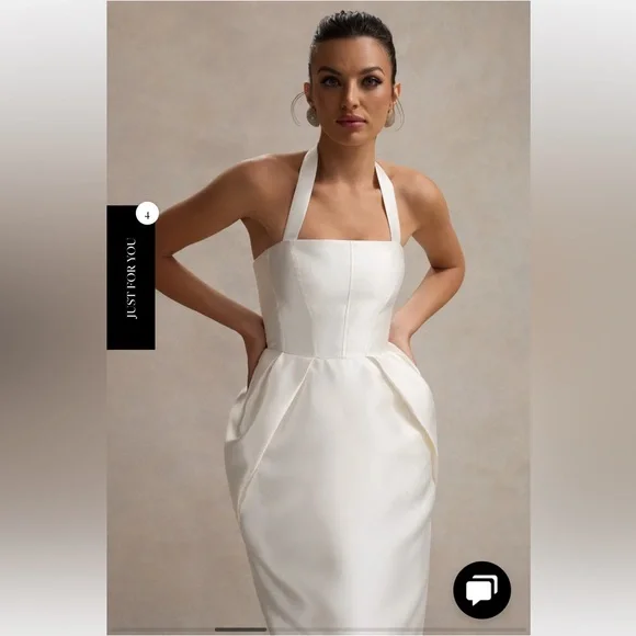 Club L London COSETTA
WHITE HALTER-NECK MIDI DRESS WITH TULIP SKIRT - Picture 4 of 10